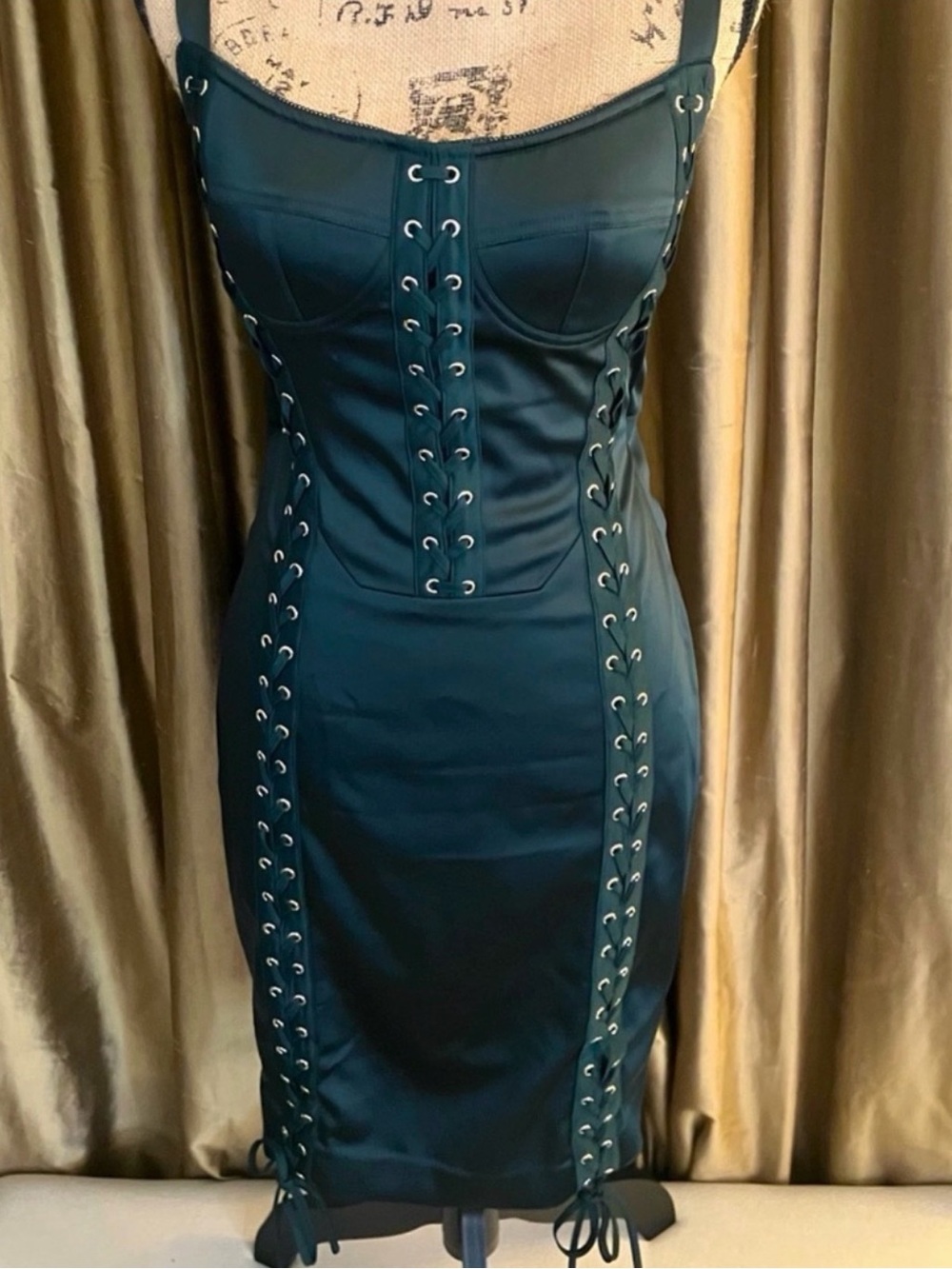 Guess by Marciano Dark Green Lace-Up Midi Dress